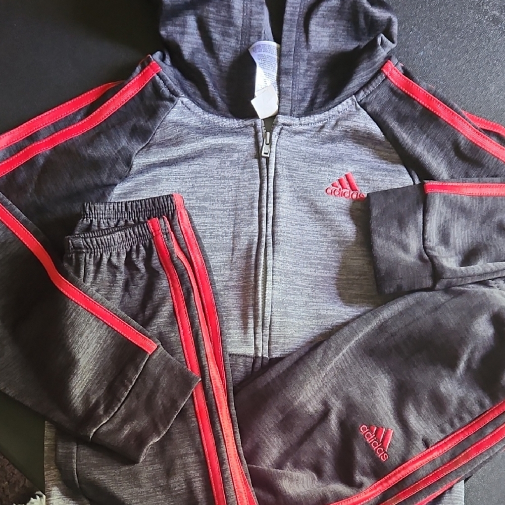 Adidas Gray and Red Tracksuit